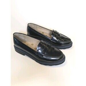Boden Chunky Penny Loafers Black Leather Lug Sole US 7.5 EU38 Preppy Classic Nya